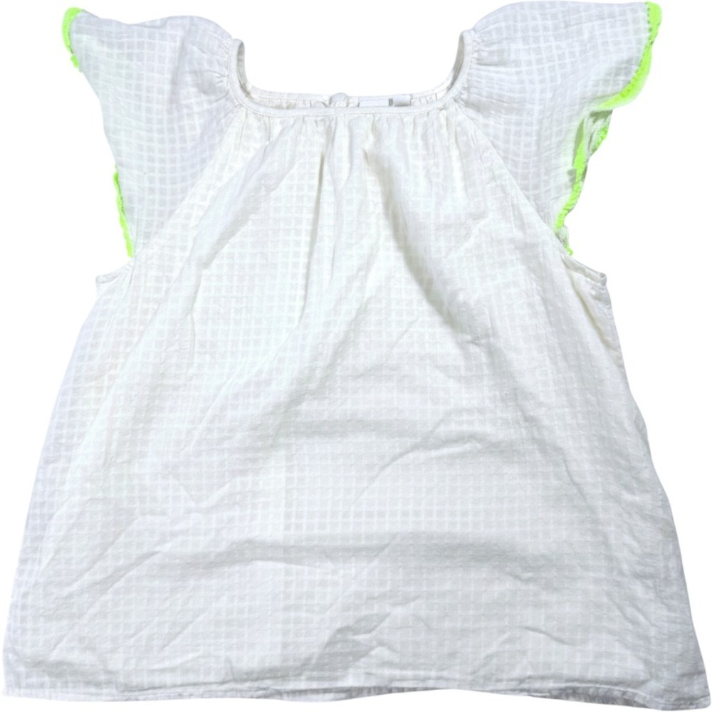 Gap Kids Girls XXL 16 White Seersucker Flutter Sleeve Neon Pom‎ Pom Trim Top